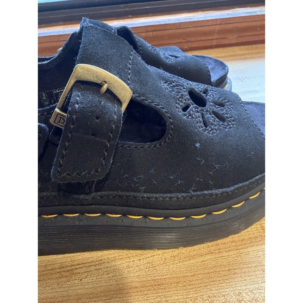 Dr. Martens Dunnet Flower Sandals Women's Size 7 Black Suede Platform Shoes